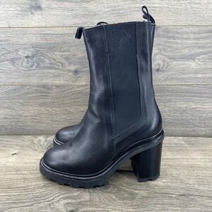 Annabella Black Leather Platform Chelsea Boots Block Heel Lug Sole Womens 39